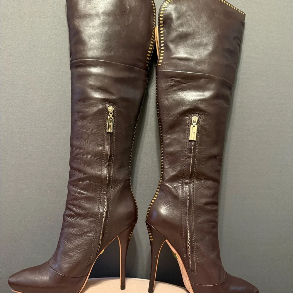 L.A.M.B. Dark Brown Leather Over the Knee Boots size 7.5 - Picture 2 of 9